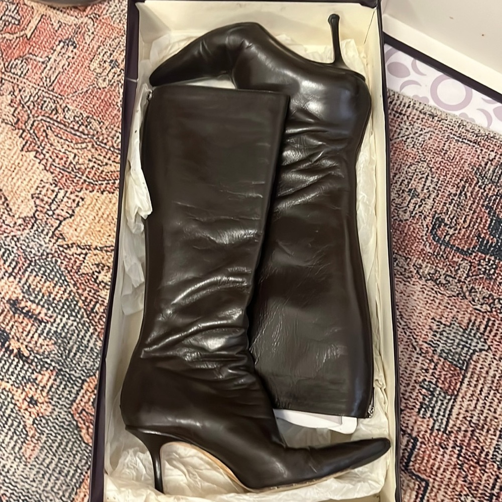 Beautiful dark rich brown leather Jimmy Choo knee length boots